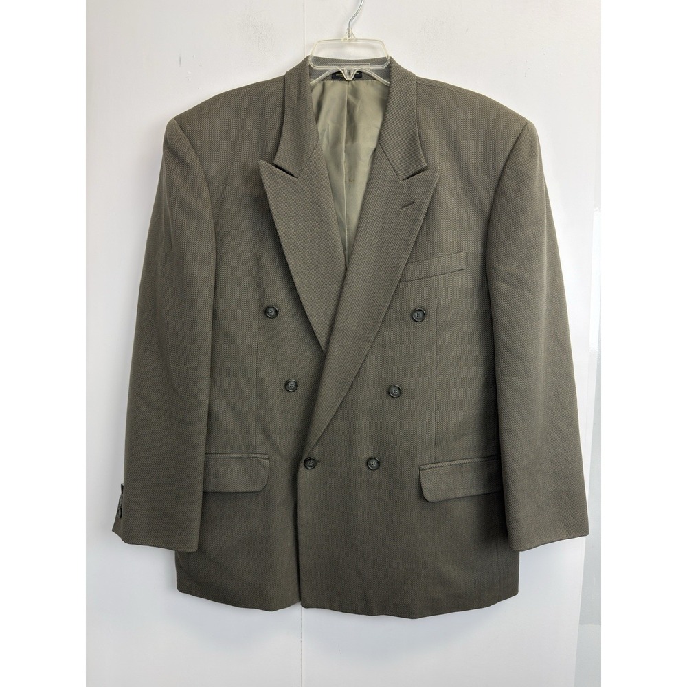 Vtg Double Breasted Jacket Suit Blazer Sport Coat  Mens 42R Wool Military‎ Green